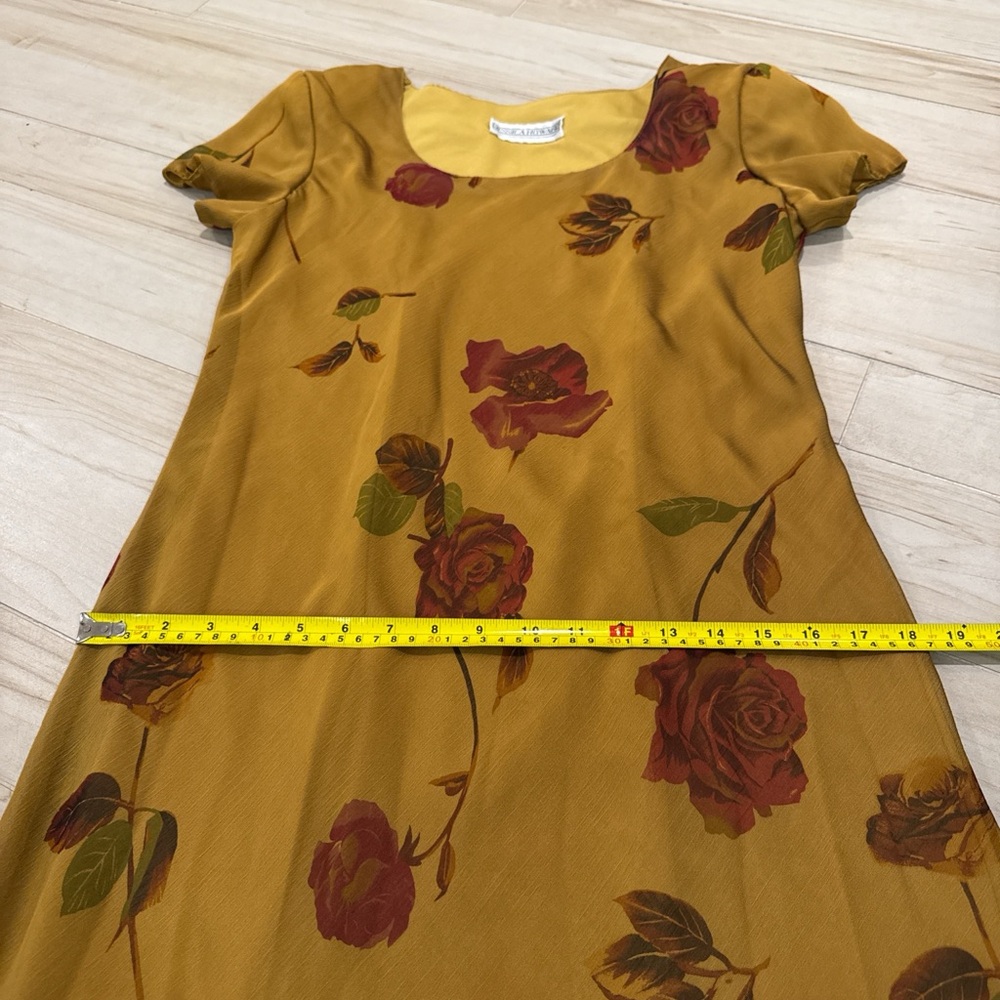 Vintage 90s Yellow Rose Floral Dress | Made in USA | Size 8 - Picture 10 of 12
